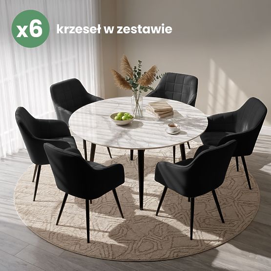 6x Oblazinjeni stol s kvadratnim prešitjem Črna LUXANO Črne noge