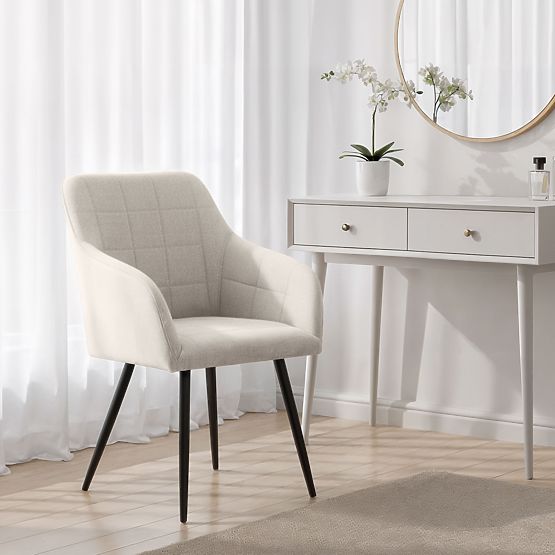 6x Oblazinjeni stol s kvadratnim prešitjem Krem LUXANO Črne noge tkanina Lumos