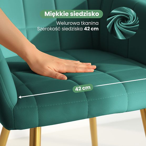 6x Oblazinjeni stol s kvadratnim prešitjem Smaragdno Zelena LUXANO Zlate noge