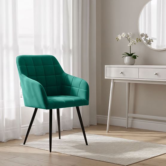 6x Oblazinjeni stol s kvadratnim prešitjem Steklenično Zelena LUXANO Črne noge