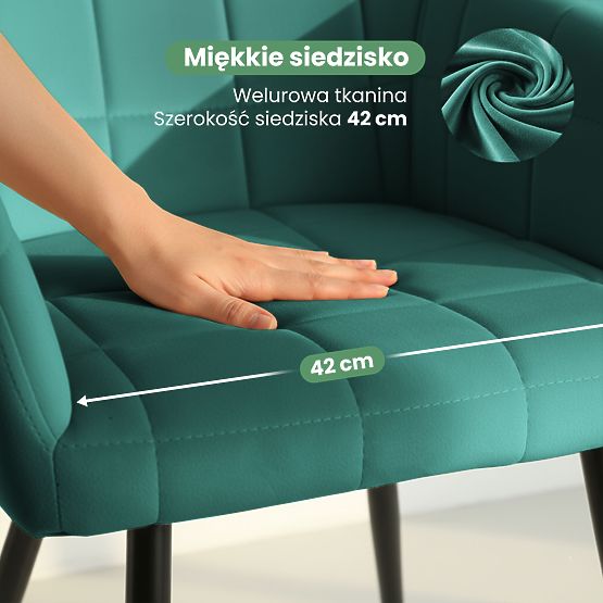 6x Oblazinjeni stol s kvadratnim prešitjem Steklenično Zelena LUXANO Črne noge