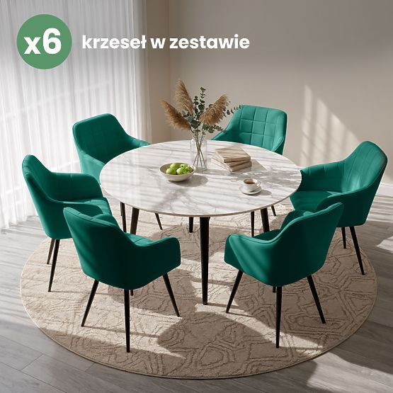 6x Oblazinjeni stol s kvadratnim prešitjem Steklenično Zelena LUXANO Črne noge