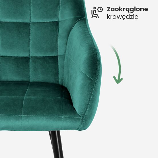 6x Oblazinjeni stol s kvadratnim prešitjem Steklenično Zelena LUXANO Črne noge