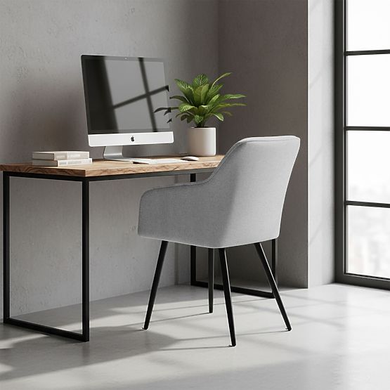 6x Oblazinjeni stol s kvadratnim prešitjem Svetlo Siva LUXANO Črne noge tkanina Lumos