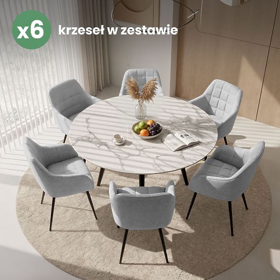 6x Oblazinjeni stol s kvadratnim prešitjem Svetlo Siva LUXANO Črne noge tkanina Lumos