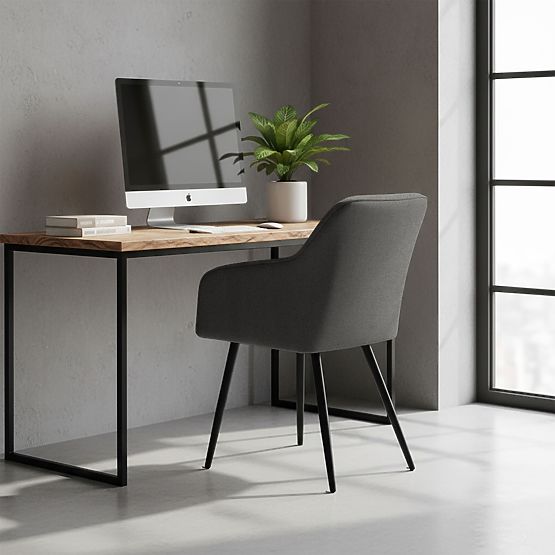 6x Oblazinjeni stol s kvadratnim prešitjem Temno Grafit LUXANO Črne noge tkanina Lumos