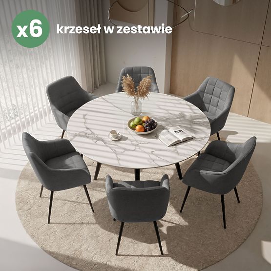 6x Oblazinjeni stol s kvadratnim prešitjem Temno Grafit LUXANO Črne noge tkanina Lumos
