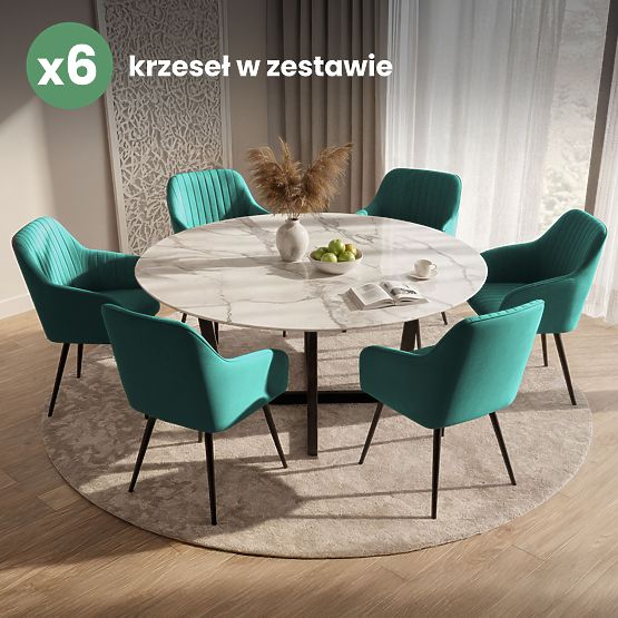 6x Žametni oblazinjeni stol s prešitjem Steklenično Zelena FLORENCE Črne noge