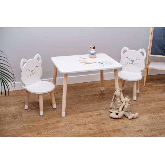 Otroška mizica s stolčkoma - Mačica - bele barve