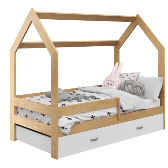 Otroška postelja v obliki hiške Paula z ograjo 160 x 80 cm - bor