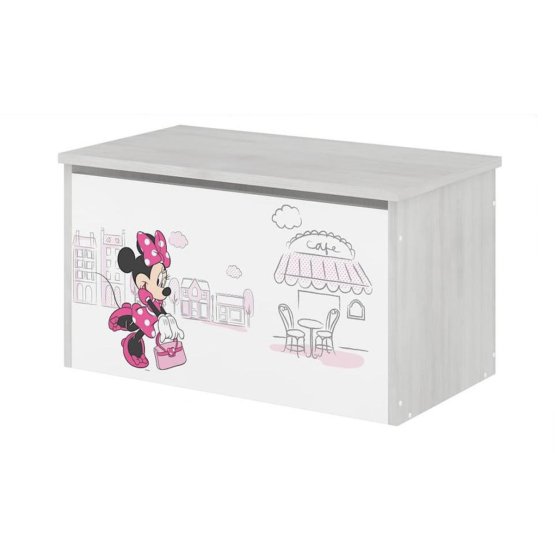 Lesena skrinja za igrače Disney - Minnie Mouse v Parizu - dekor norveškega bora