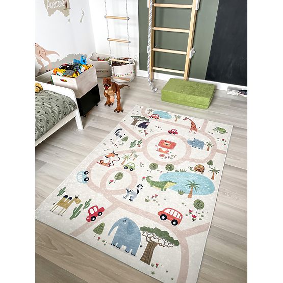 BAMBINO 1165 pralna preproga Zoološki vrt za otroke proti zdrsu - bež