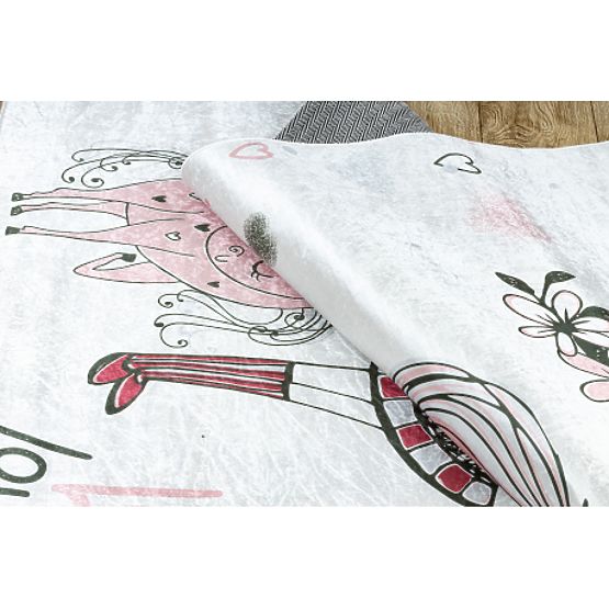 BAMBINO 2644 pralna preproga Deklica, samorog za otroke proti drsenju - bela / roza