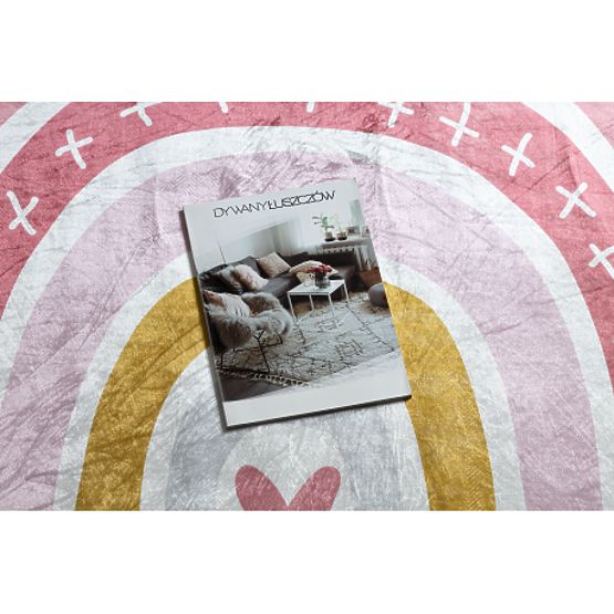 BAMBINO 47810 okrogla pralna preproga Mavrica, pike za otroke proti zdrsu - bela / roza