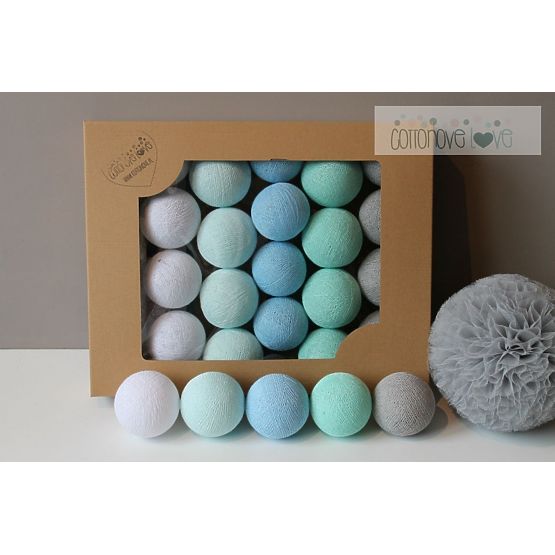 Bavlněné svítící LED kuličky Cotton Balls - mint pastel