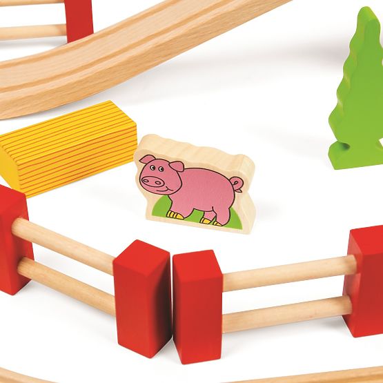 Bigjigs Rail Lesena tirnica za vlak s podeželsko cesto 80 kosov