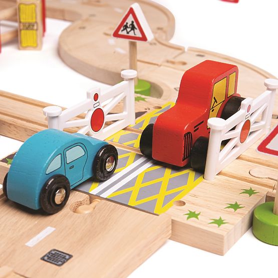 Bigjigs Rail Lesena tirnica za vlak s podeželsko cesto 80 kosov