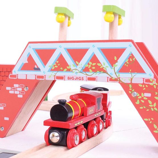 Rdeča lokomotiva Bigjigs Rail s tenderjem + 3 tiri