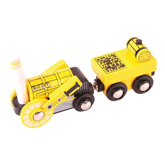Bigjigs Rail Replika zgodovinske lokomotive Rocket + 2 tira