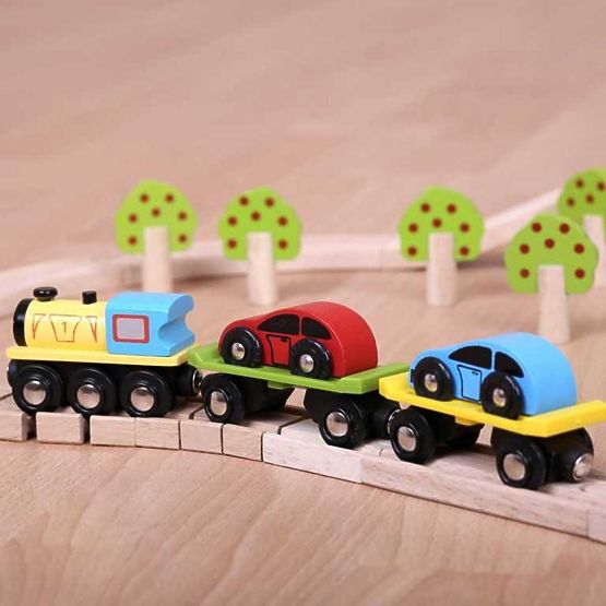 Bigjigs Rail Tovorni vlak z avtomobili in tiri