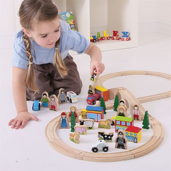 Bigjigs Rail Velik komplet lesenih dodatkov za železniške tire
