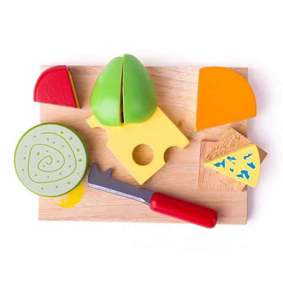 Bigjigs Toys Komplet lesenih jedilnih sirov na krožniku
