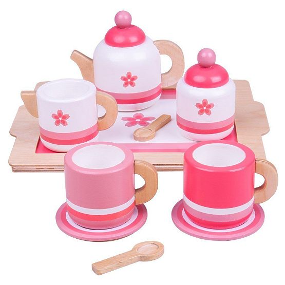Bigjigs Toys Lesena čajna garnitura roza