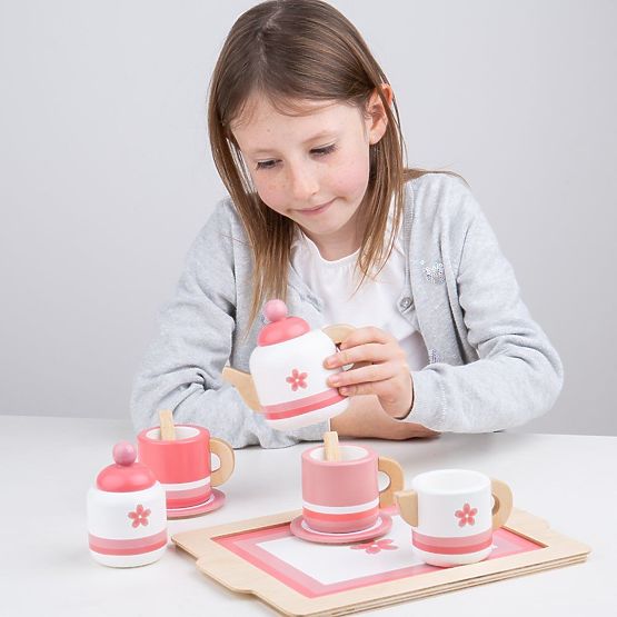 Bigjigs Toys Lesena čajna garnitura roza
