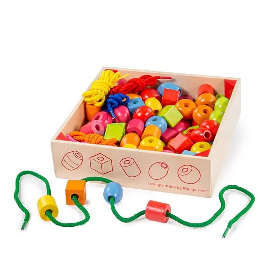 Bigjigs Toys Lesene vrvice perle v kozarcu