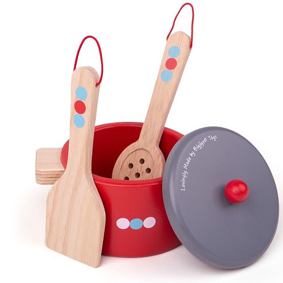 Bigjigs Toys Leseni komplet posode s pikami