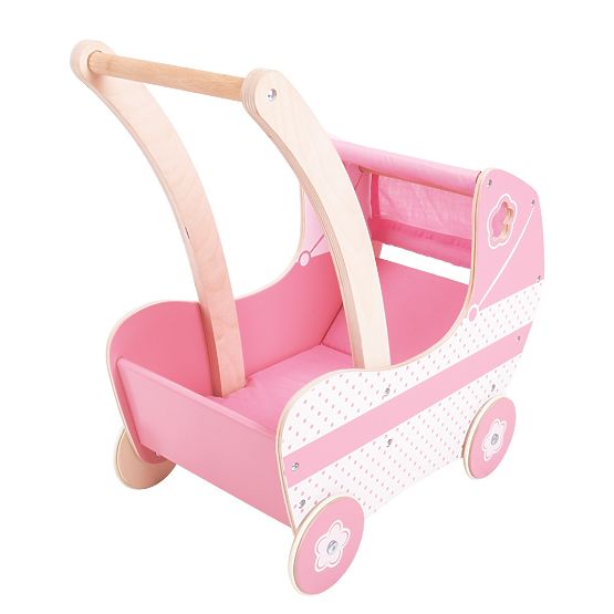 Bigjigs Toys Leseni voziček za punčke