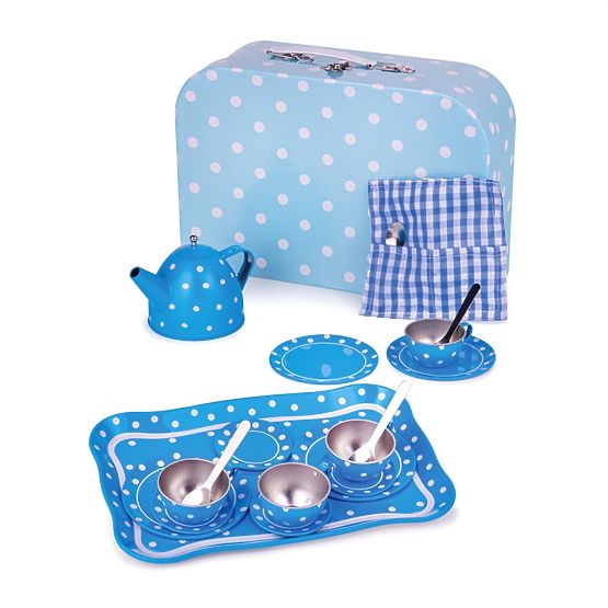 Bigjigs Toys Modri pikčasti čajni set
