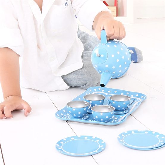 Bigjigs Toys Modri pikčasti čajni set