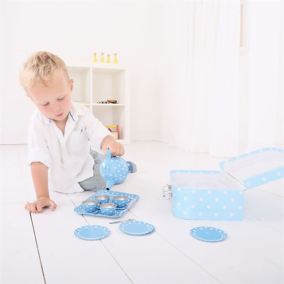 Bigjigs Toys Modri pikčasti čajni set