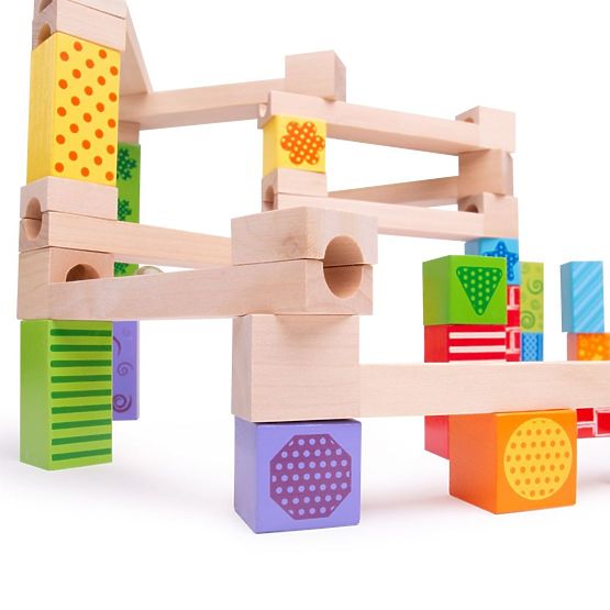 Bigjigs Toys Pisana lesena steza za žogice