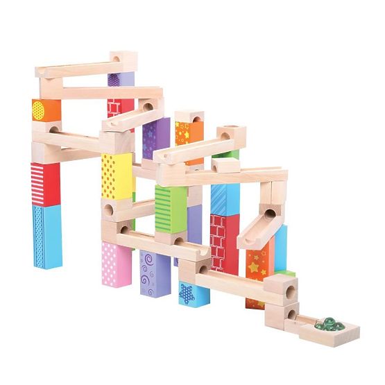 Bigjigs Toys Pisana lesena steza za žogice