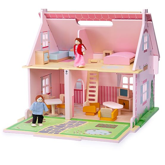 Bigjigs Toys Prenosna lesena hiška za punčke