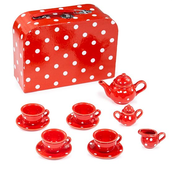 Bigjigs Toys Rdeči pikčasti čajni set