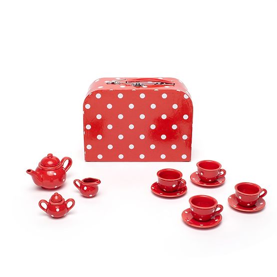 Bigjigs Toys Rdeči pikčasti čajni set