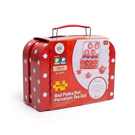 Bigjigs Toys Rdeči pikčasti čajni set