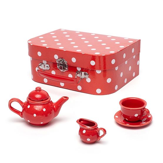 Bigjigs Toys Rdeči pikčasti čajni set