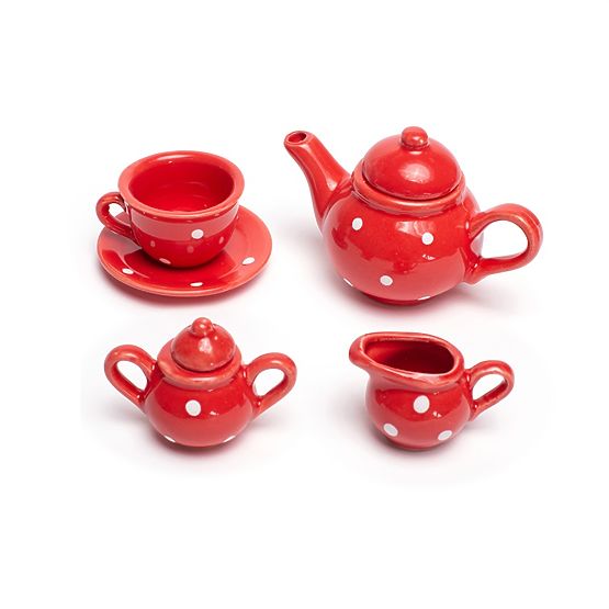 Bigjigs Toys Rdeči pikčasti čajni set
