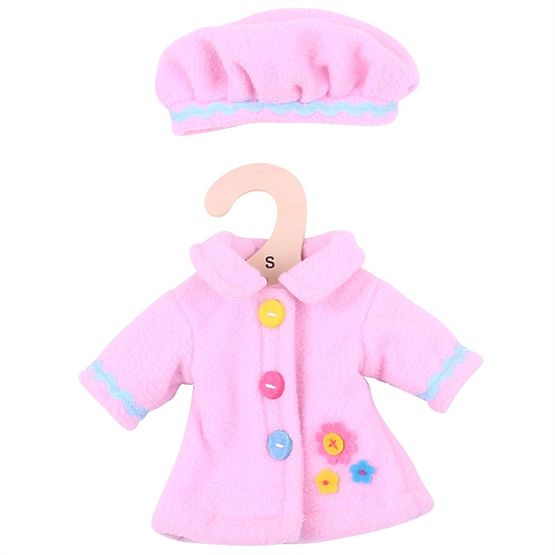 Bigjigs Toys Roza plašček z gumbi za punčko 28 cm