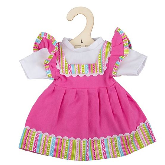 Bigjigs Toys Rožnata obleka s črtastim robom za punčko 38 cm