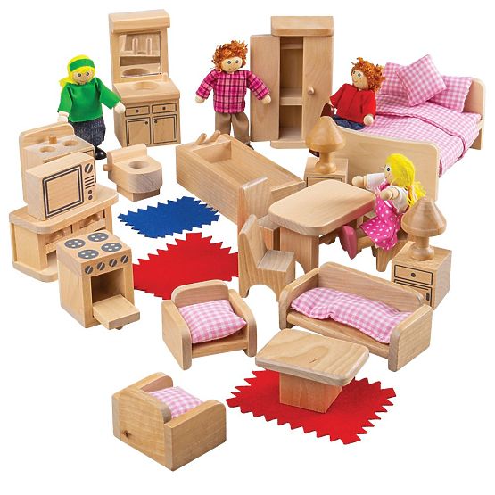 Bigjigs Toys Set pohištva za hiško in figurice družine