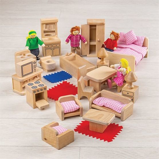 Bigjigs Toys Set pohištva za hiško in figurice družine