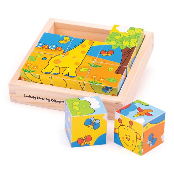 Bigjigs Toys Slike kocke kubusi Safari 9 kock