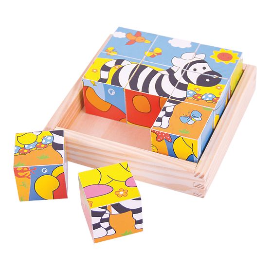 Bigjigs Toys Slike kocke kubusi Safari 9 kock