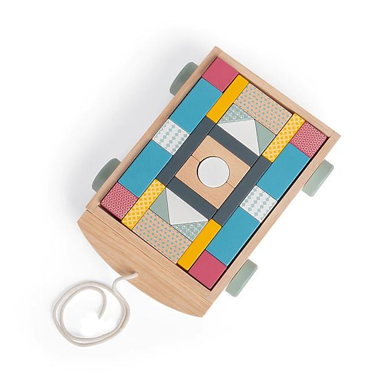 Bigjigs Toys Voziček z lesenimi kockami