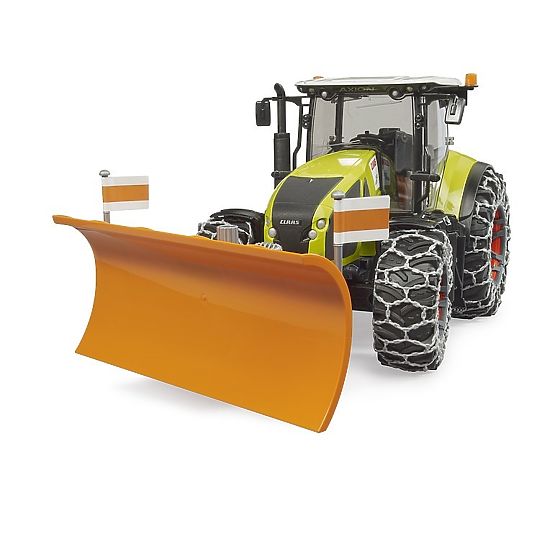 Bruder Claas Axion 950 s snežnimi verigami in plugom